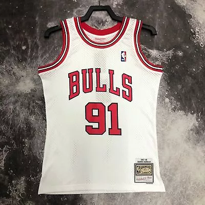 Dennis Rodman #91 Chicago Bulls White Mitchell & Ness Swingman Jersey Mens NWT • $49.93