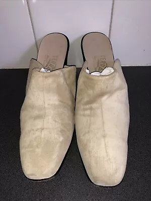 Salvatore Ferraegamo Woman’s Beige Suede Slip On Mule  Us Size 10 1/2b • $185