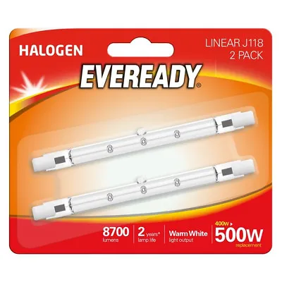 2 X Eveready LINEAR 118mm 500W Bulb R7s ECO 8700 Lumens Halogen J118 500 Watt • £3.39