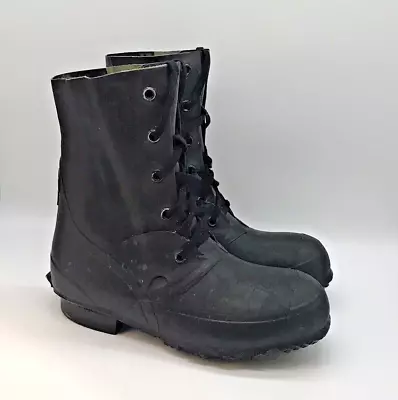 Vtg. HOOD USA Military Issue Black Rubber Lace Up Men's 8N Extreme Cold Boots • $49