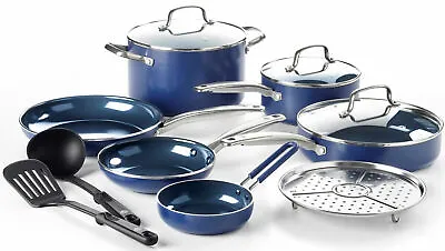 $80.99 • Buy NEW Blue Diamond Toxin-Free Ceramic Nonstick Pots And Pans Set - Blue (12 Piece)