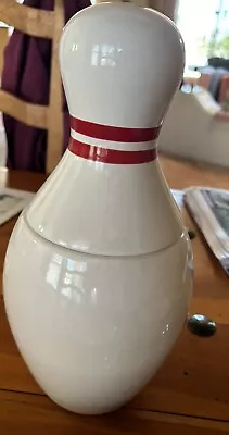 Vintage Cookie Jar  With Lid 11  White Large Bowling Pin Ceramic Novelty • $18
