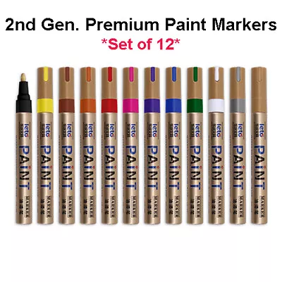 Set Of 12 Paint Marker Pen Waterproof Oil Markers Pens Car Tyre Tire Tyres Metal • £8.99