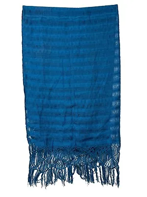 Vtg Handmade Blue Maya Mexican Woven Table Runner 100% Cotton 82  X 25  • $34.99