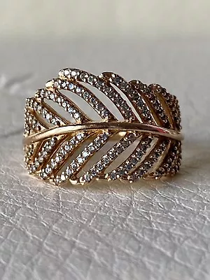 Genuine Pandora 14k Rose Gold  Light As A Feather Ring Size 52 Uk K-l #180886cz • £50