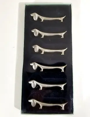 Vintage Set Of 6 Metal Dachshund Chopstick Holders In Original Box • $19.99
