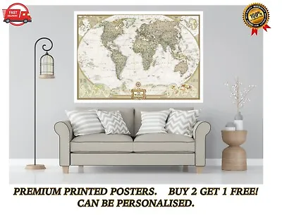 Vintage World Map Atlas Large Poster Art Gift - A1 LAMINATED PRINT • £13.65