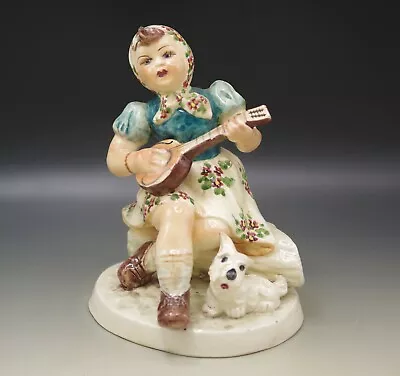 Art Deco Carlo Mollica Italy Girl With Terrier Dog Playing Mandolin Figure  • $69.75