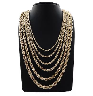 Mens Rope Chain Necklace 14k Gold Plated 2.5mm To 10mm 20  22  24  26  30  • $10.49