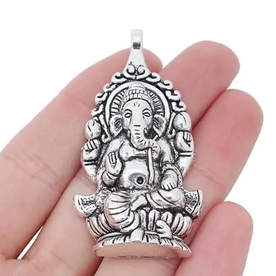 2 X Tibetan Silver Large Ganesha Elephant God Of Beginnings Charms Pendants • $4.36