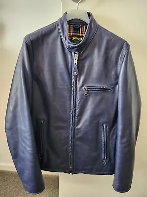 $354.97 • Buy Schott N.Y.C 130 Naked Leather Cafe Racer Jacket, Navy, Like New - Discontinued