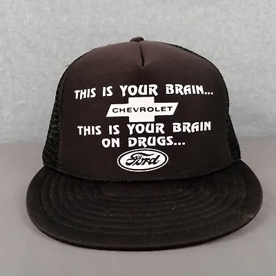 Nissin Trucker Snapback Mesh Hat Vintage  This Is Your Brain On Drugs  Black Cap • $29.87