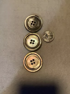 3 Vintage MOTHER OF PEARL 1 1/2” BUTTONS BEAUTIFUL Gray Tone Abalone Four HOLES • $4.95