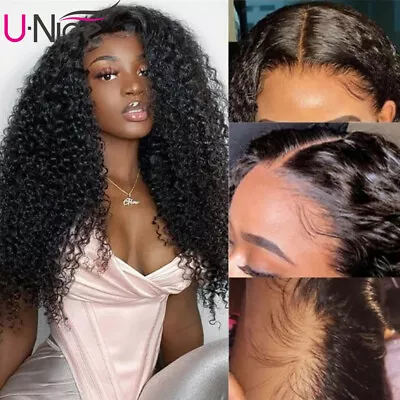 UNice Mongolian HD Transparent Lace Front Curly Wig Human Hair 180% Density Full • $197.37