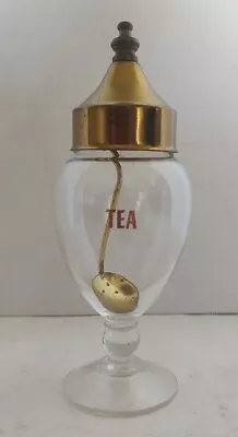 Vintage Stemmed Glass & Brass Sugar Jar For Tea Original Lid And Spoon • $17.99