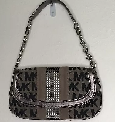 Michael Kors SIGNATURE MK Clutch Bag Suede Studded Metal-like Detail EUC Mint • $54.95