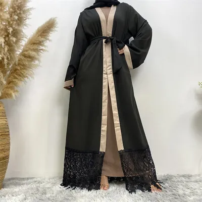 Lace Women Muslim Abaya Open Cardigan Maxi Dress Dubai Islamic Kaftan Kaftan Eid • £38.34