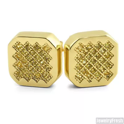 Canary Yellow Hexagon Micro Pave CZ Gold Stud Earrings • $19.95