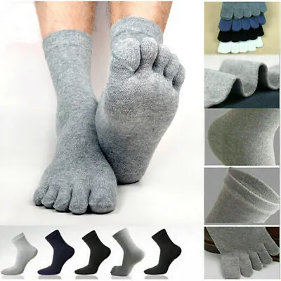 5 Pairs Men's Five Fingers Socks Cotton Absorbent Mix Color 5 Toe Stockings Soft • £5.99