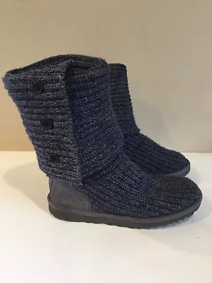 Women’s UGG Australia Classic 5819 Cardy Blue/Gray Knit Sweater Boots Size 6 • $10