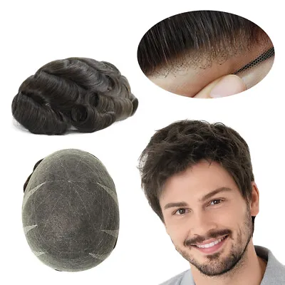 Natural Swiss Lace Toupee Bleached Wig Human Hair Replacement System Hairpieces • $179.99