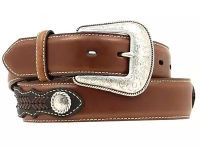 Nocona Western Mens Belt Leather Conchos Ribbon Inlay Brown N2476044 • $50