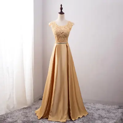 Golden Bridesmaid Dresses Lace Beads A-line Floor Length Formal Party Prom Dress • £144.24