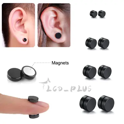 Men Women Stainless Steel Stud Earrings Magnetic Ear Plugs Non-Piercing Clip On • $3.85