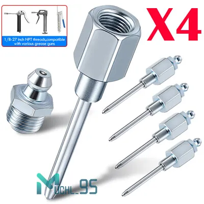 4PCS Silver Grease Gun Needle Tip Of The Mouth Removable Needle Nose Head Nozzle • $18.99