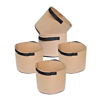 5-Pack Brown Tan Grow Bags Aeration Fabric Planter Root Growing Pots W/Handles • $9.95