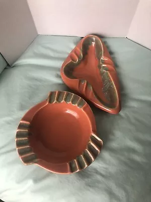 Vintage Mid Century #3420 USA Boomerang Triangular  And Round 3505 USA Ashtrays • $42