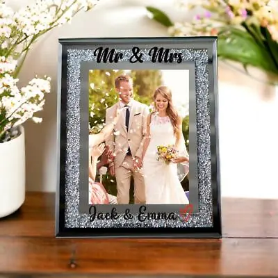 Personalised Crushed Crystals Wedding Day Photo Frame Mr & Mrs 5 X 7Inch DI-9 • £15.99