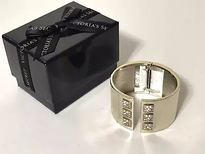 Victoria's Secret Gold Tone Rhinestone Stud Hinged Wide Cuff Bracelet With Box • $19.90