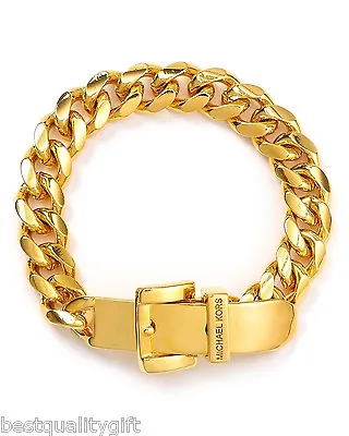 New Michael Kors Gold Tone S/steel Chain Links+skinny Belt Buckle Bracelet • $127.49