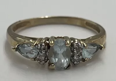 Vintage 10K Yellow Gold & Diamond Aquamarine Ring SZ 7-1/2 • $115.99