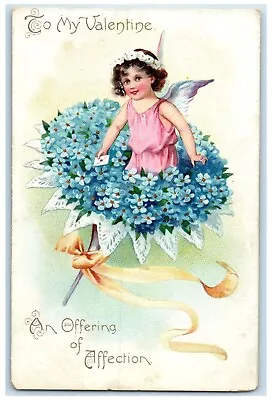 C1910's Valentine Angel On Top Of Flowers Bouquet Embossed Antique Postcard • $9.72