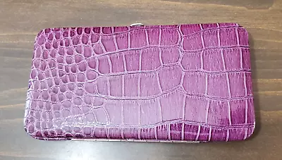 Vintage Wallet Purple Vinyl Faux Lizard Skin Compartments 7  Snaps Pockets Cards • $8.49