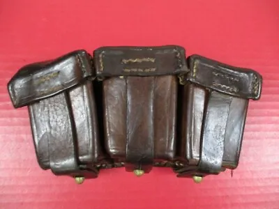 WWII Era German Army Three-Cell Leather Ammo Pouch - K98 Mauser Rifle - Original • $59.99