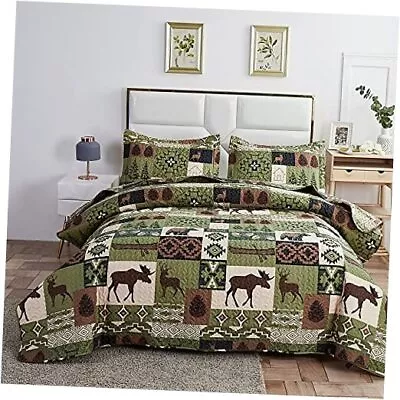 Reversible Rustic Quilt Sets Queen/Full Size Moose Bear Full/Queen Green • $55.48