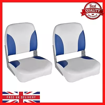 Boat Seats 2 Pcs Foldable Backrest Blue-White Pillow 41x36x48cm Seat Chair New • £131.55