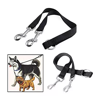 $4.11 • Buy Pet 2-WAY LEATHER DOG LEAD DOUBLE LEASH SPLITTER WITH CLIPS COLLAR HARNESS  S F8