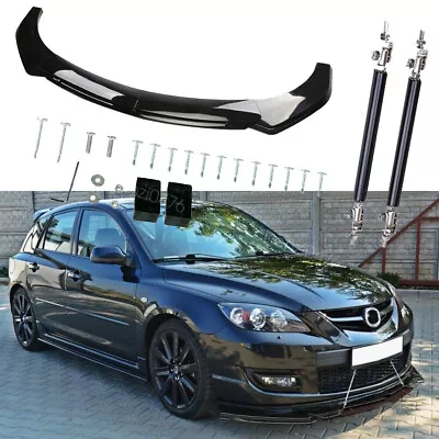 Front Bumper Lip Splitter Gloss Black+Strut Rods For Mazda 3 Hatchback 2004-2021 • $79.99