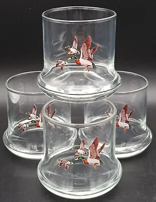 Vintage Mallard Duck Low Ball Whiskey Glasses Set Of 4 8 Oz Glass Flying Bird  • $34.99