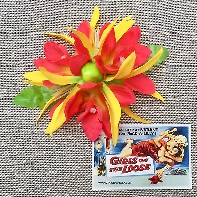 Tropical Yellow/Orange Lily Orchid Hair Flower Clip Rockabilly/Pinup/Bride • £17.95