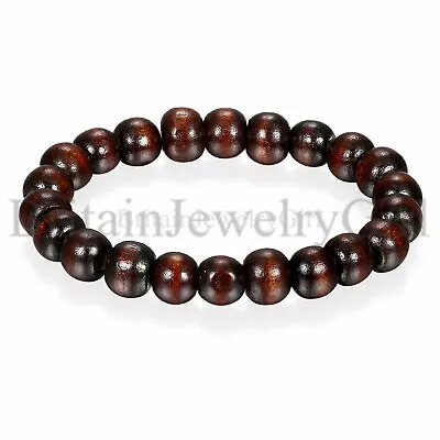 10mm Black Brown Wooden Beaded Mala Bracelet Elastic Bangle For Men And Women • $7.99