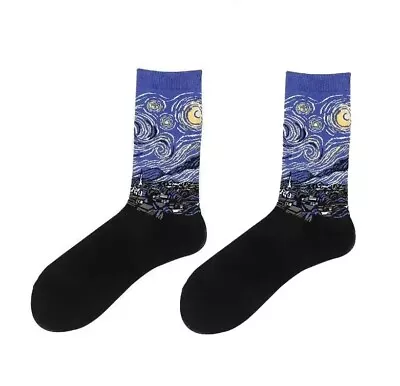 1 Pair Van Gogh Starry Night Art Painting Themed Crew Socks Unisex One Size • $8.99