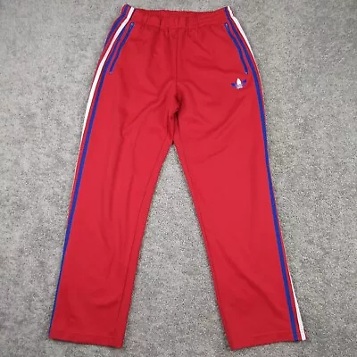 Adidas Sweatpants Mens Medium Red Track Pants Striped Trefoil Logo Sports Casual • $19.99