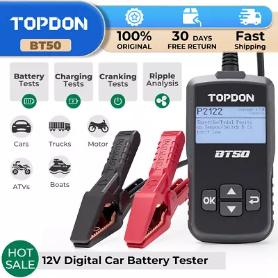 TOPDON BT50 Digital Battery Analyzer 12V Car Battery Load Tester 100-2000CCA US • $32.99