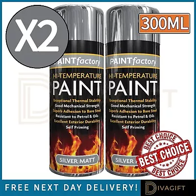 2 X 300ml Silver Radiator Matt Spray Paint Heat Resistant Hi High Temperature • £7.99