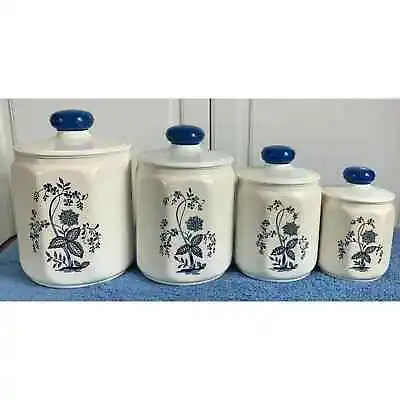 Vintage Kromex Blue White Floral Nesting Aluminum Canister Set • $40